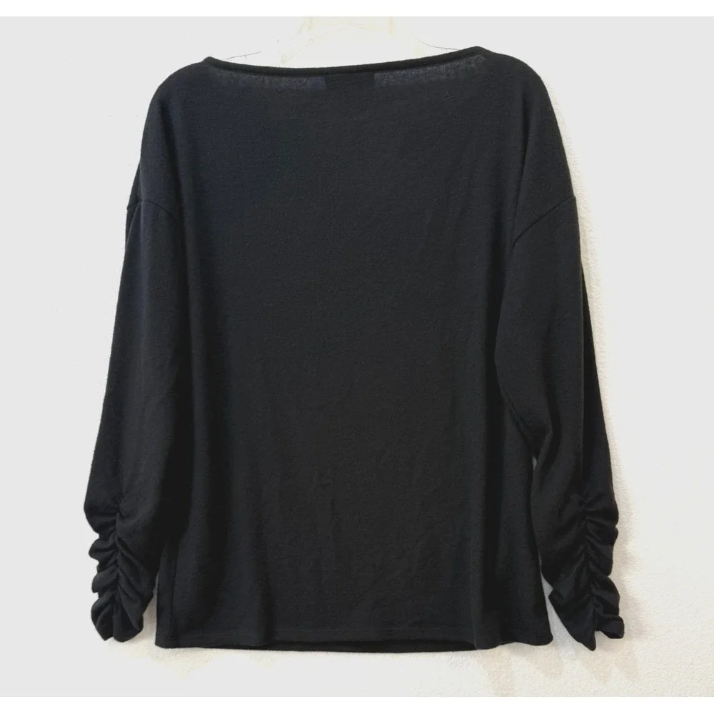 Diane Gilman DG2 Size Small‎ Boatneck Ruched Sleeve Soft Knit Sweater